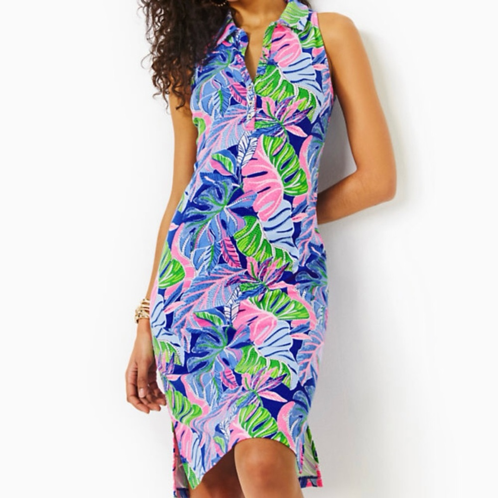 New Lilly Pulitzer Reema Sleeveless Dress Blue Grotto Beleaf In Yourself, XL
